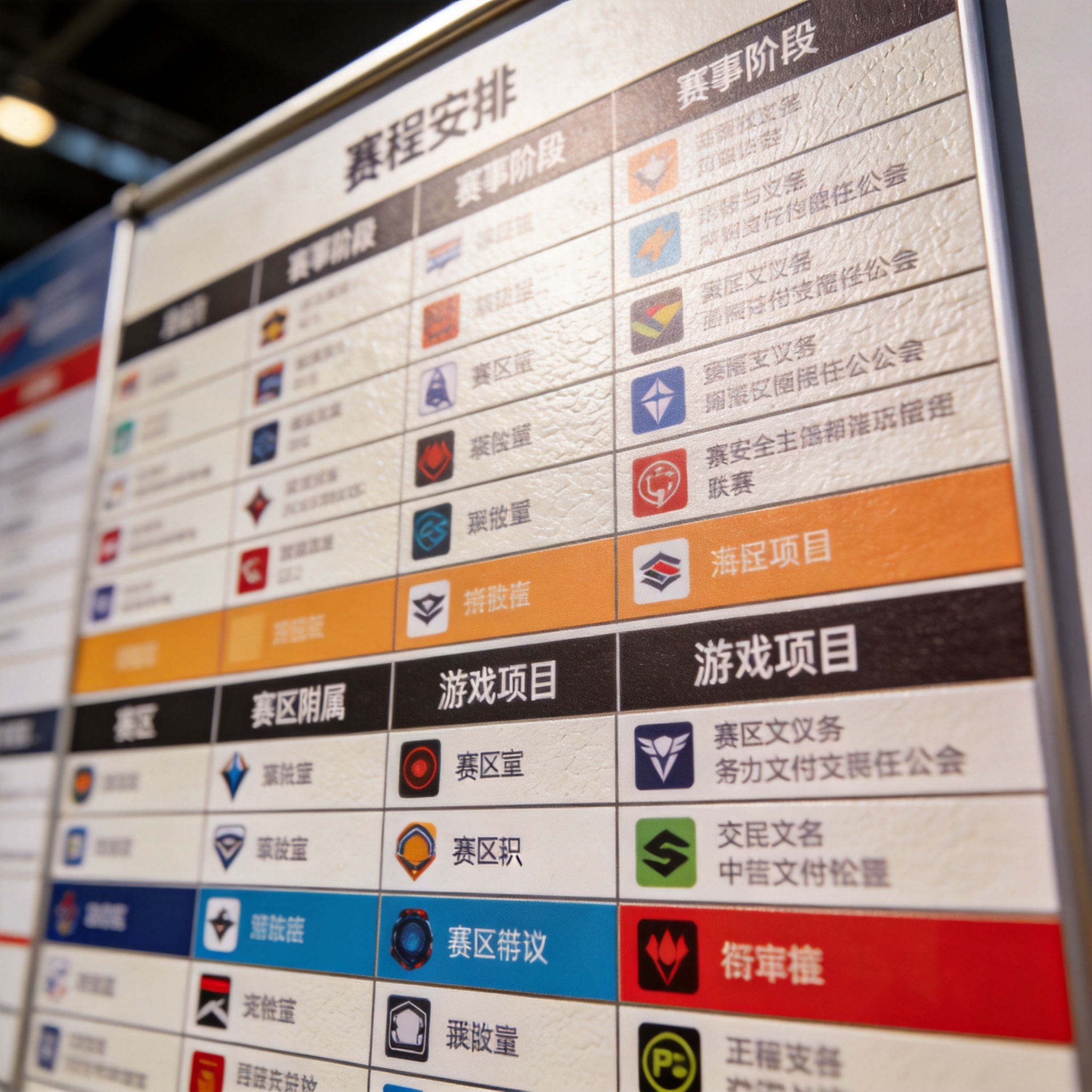 赛程安排信息板按阶段与赛区分类展示